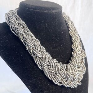 Elegant Silver Iridesnt multi strand Beaded braided Necklace